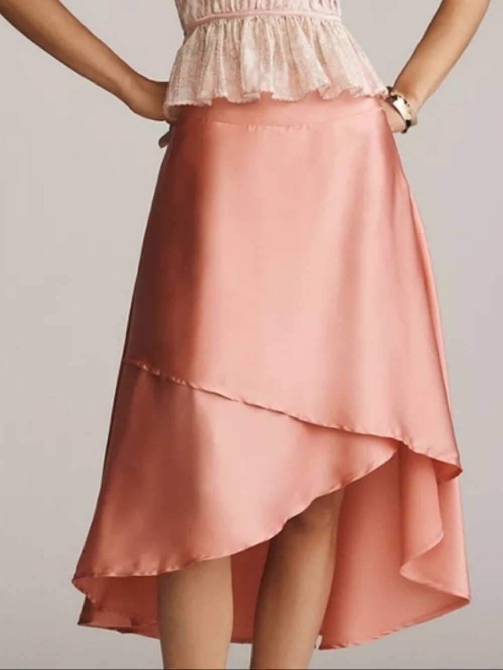 NWT Anthropologie High-Low Ruffle Midi Skirt in Dusty Rose